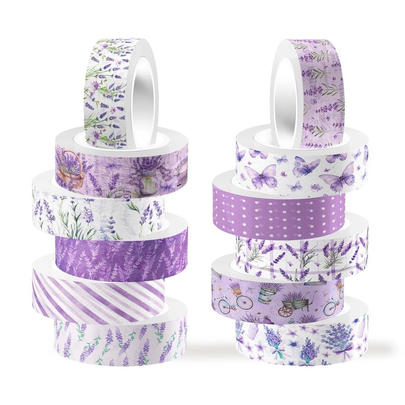 JOINFANXIN 12 Rolls of Lavender Washi Tape, Purple Floral Decorative Tape, DIY Flower Butterfly Pattern Sticker for Journals, Planners, Scrapbooking, Packaging, Crafts, Party Supplies Favors - Image 2